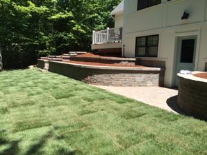 Retaining wall and sod